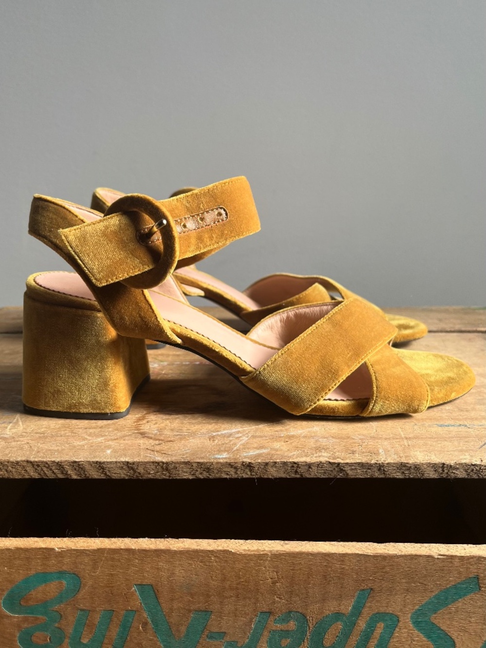 J. Crew velvet heeled sandal in golden yellow - Size 9